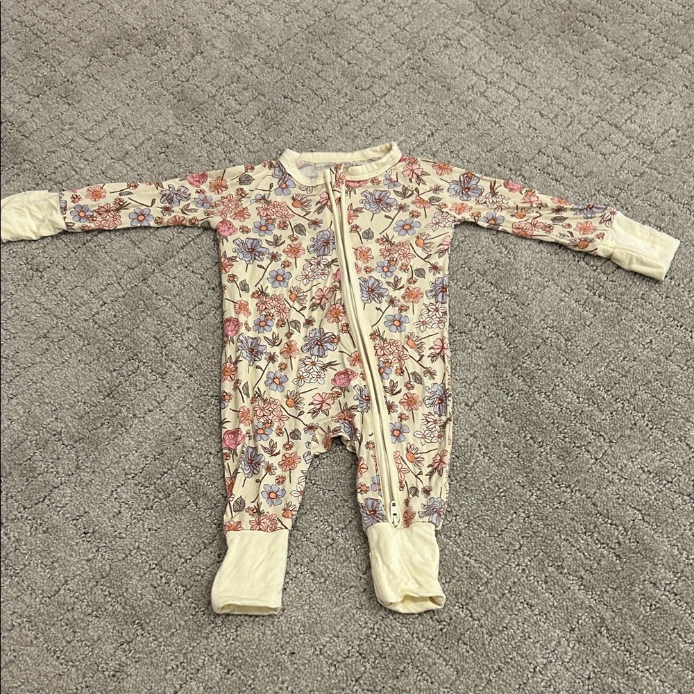 Cream Floral Footed Baby One-Piece with Front Zip